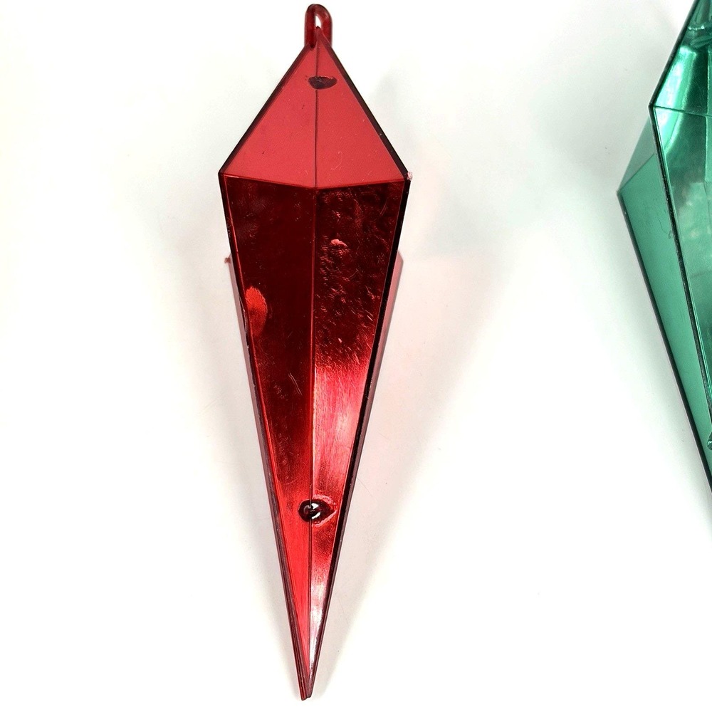 Vintage Geometric Diamond Shape Plastic Tree Ornaments 3 Pc Red Green Gold 3" - Picture 8 of 12